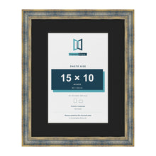 Cassis Blue 20 x 16 inch picture frame with a black mount for a 15 x 10 inch photo