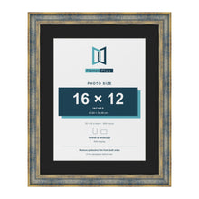 Cassis Blue 20 x 16 inch picture frame with a black mount for a 16 x 12 inch photo