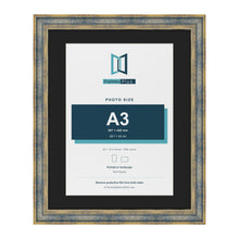 Cassis Blue 20 x 16 inch picture frame with a black mount for an A3 photo
