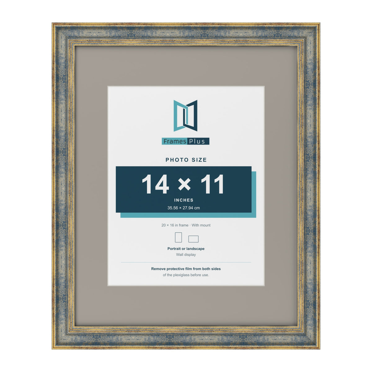 Cassis Blue 20 x 16 inch picture frame with a dawn grey mount for a 14 x 11 inch photo