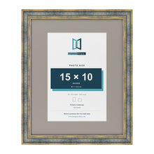 Cassis Blue 20 x 16 inch picture frame with a dawn grey mount for a 15 x 10 inch photo