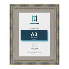 Cassis Blue 20 x 16 inch picture frame with a dawn grey mount for an A3 photo