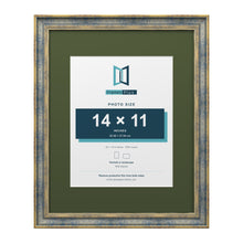 Cassis Blue 20 x 16 inch picture frame with a green mount for a 14 x 11 inch photo