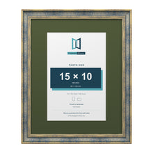 Cassis Blue 20 x 16 inch picture frame with a green mount for a 15 x 10 inch photo