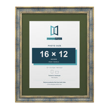 Cassis Blue 20 x 16 inch picture frame with a green mount for a 16 x 12 inch photo