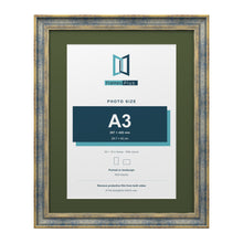 Cassis Blue 20 x 16 inch picture frame with a green mount for an A3 photo