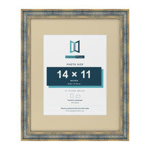 Cassis Blue 20 x 16 inch picture frame with an ivory mount for a 14 x 11 inch photo
