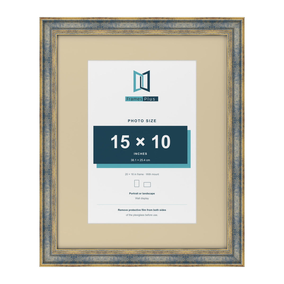 Cassis Blue 20 x 16 inch picture frame with an ivory mount for a 15 x 10 inch photo