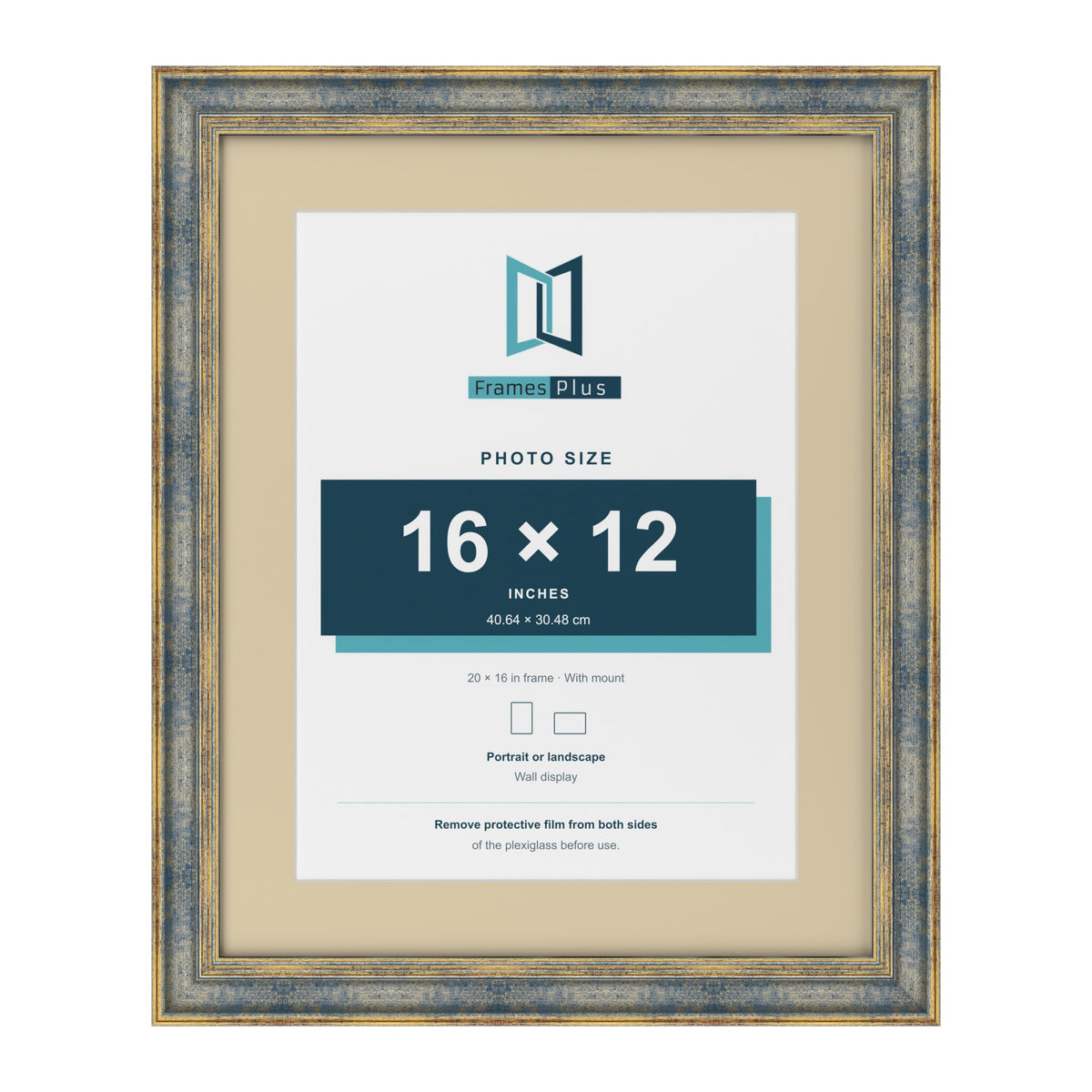 Cassis Blue 20 x 16 inch picture frame with an ivory mount for a 16 x 12 inch photo