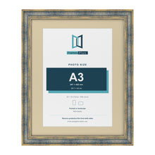 Cassis Blue 20 x 16 inch picture frame with an ivory mount for an A3 photo