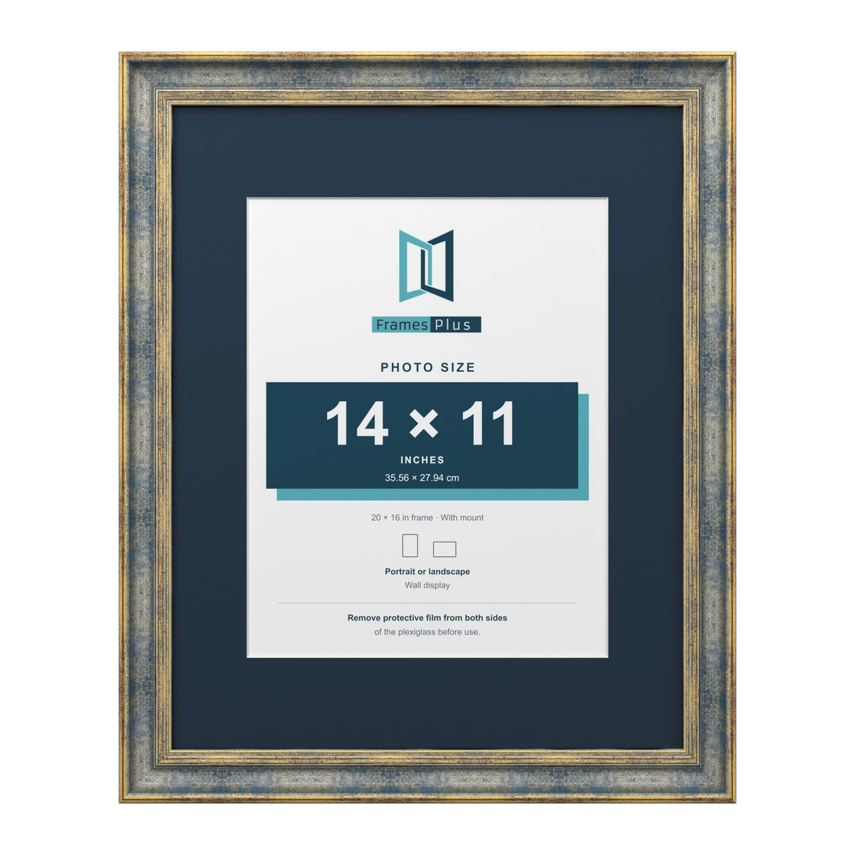 Cassis Blue 20 x 16 inch picture frame with a pacific blue mount for a 14 x 11 inch photo