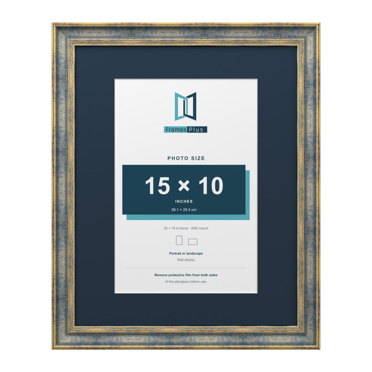 Cassis Blue 20 x 16 inch picture frame with a pacific blue mount for a 15 x 10 inch photo