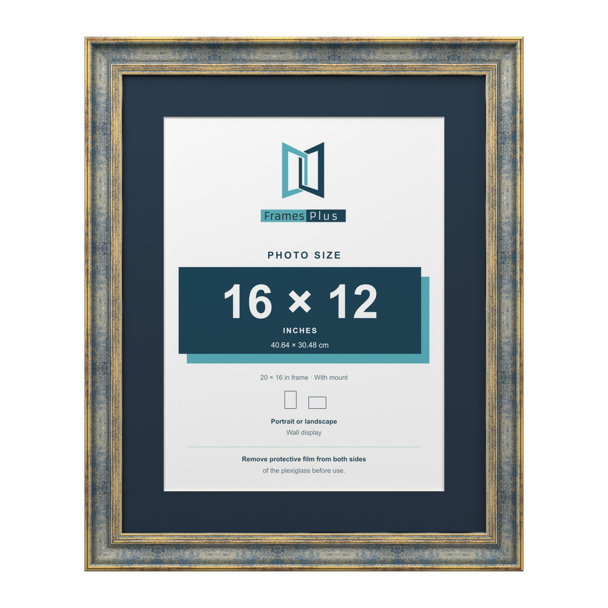 Cassis Blue 20 x 16 inch picture frame with a pacific blue mount for a 16 x 12 inch photo