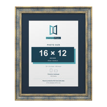 Cassis Blue 20 x 16 inch picture frame with a pacific blue mount for a 16 x 12 inch photo