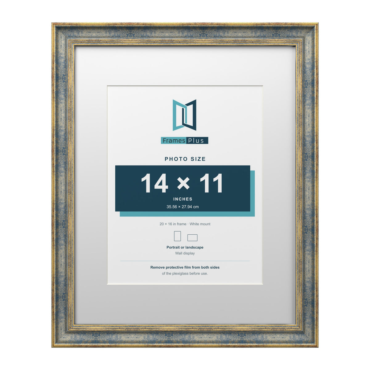 Cassis Blue 20 x 16 inch picture frame with a white mount for a 14 x 11 inch photo