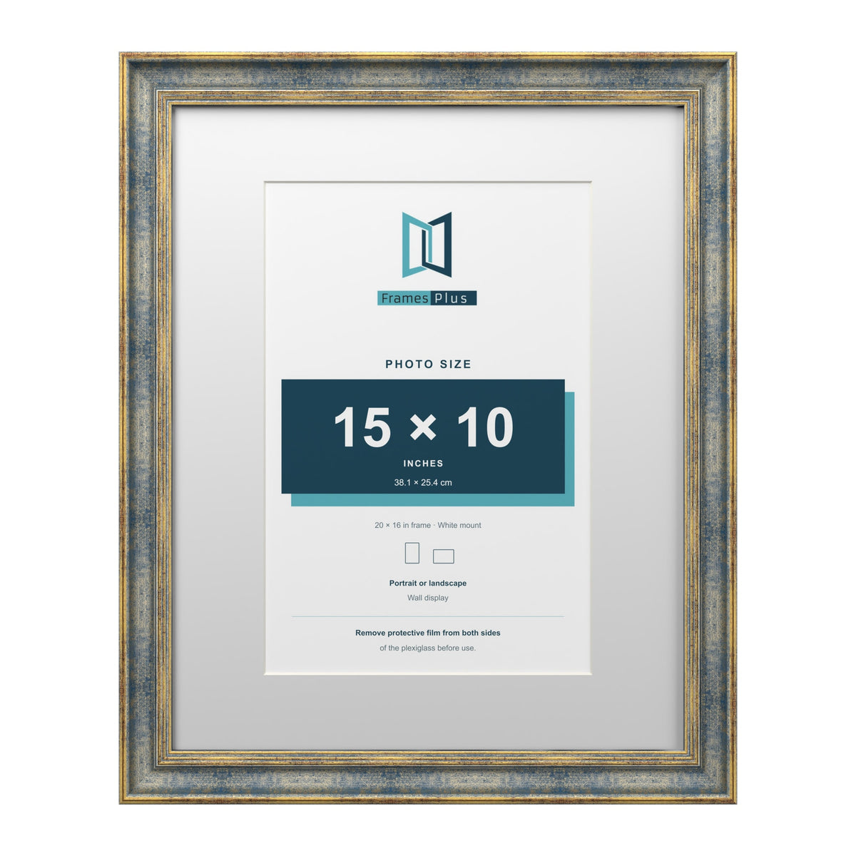Cassis Blue 20 x 16 inch picture frame with a white mount for a 15 x 10 inch photo