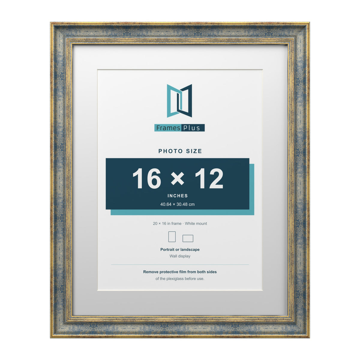 Cassis Blue 20 x 16 inch picture frame with a white mount for a 16 x 12 inch photo
