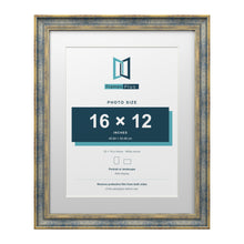 Cassis Blue 20 x 16 inch picture frame with a white mount for a 16 x 12 inch photo