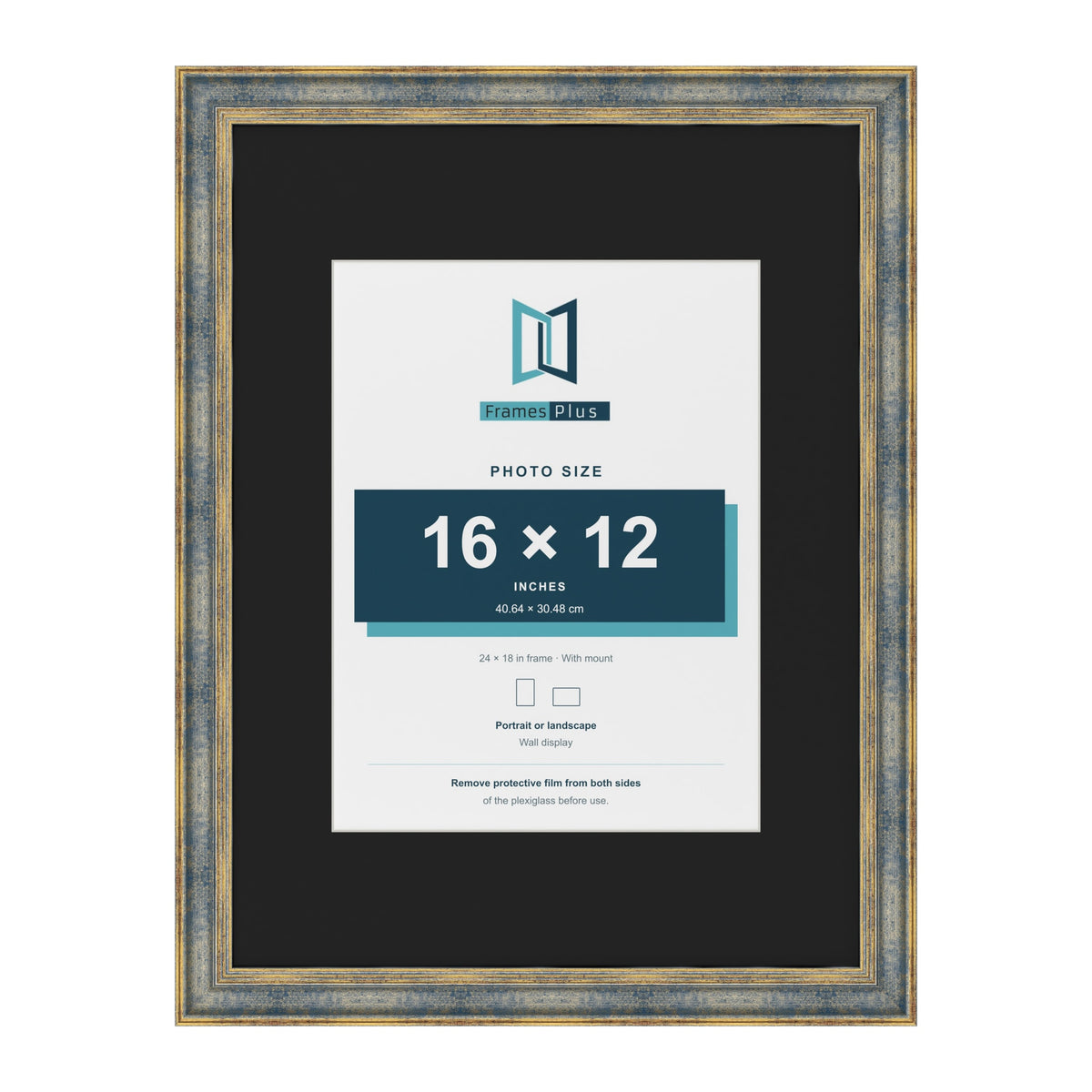 Cassis Blue 24 x 18 inch picture frame with a black mount for a 16 x 12 inch photo