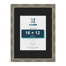 Cassis Blue 24 x 18 inch picture frame with a black mount for a 16 x 12 inch photo