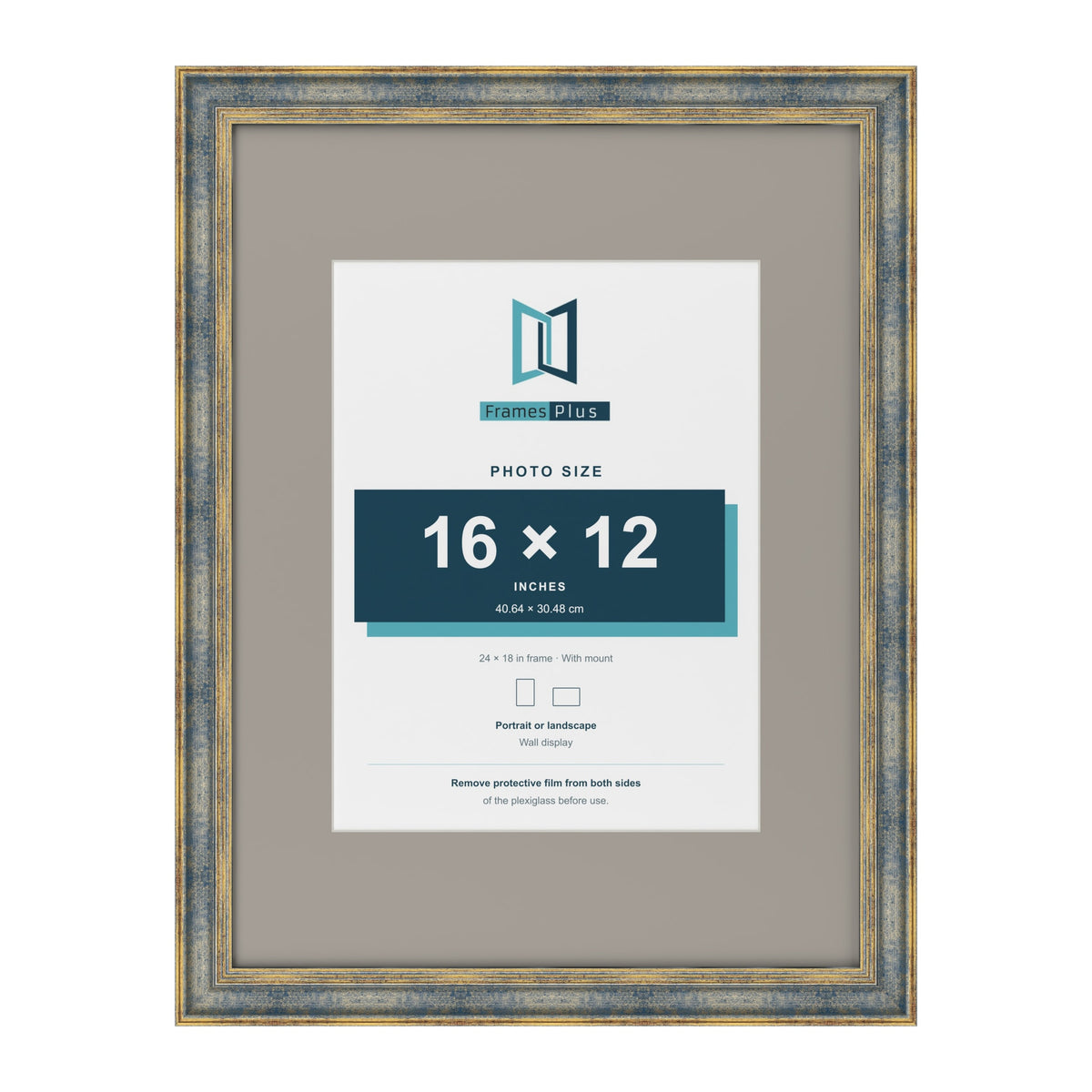 Cassis Blue 24 x 18 inch picture frame with a dawn grey mount for a 16 x 12 inch photo