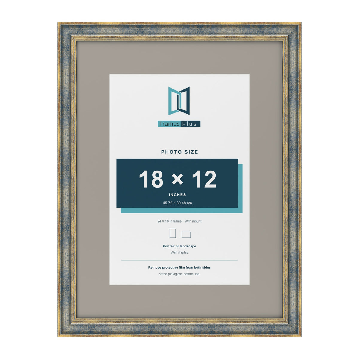 Cassis Blue 24 x 18 inch picture frame with a dawn grey mount for an 18 x 12 inch photo