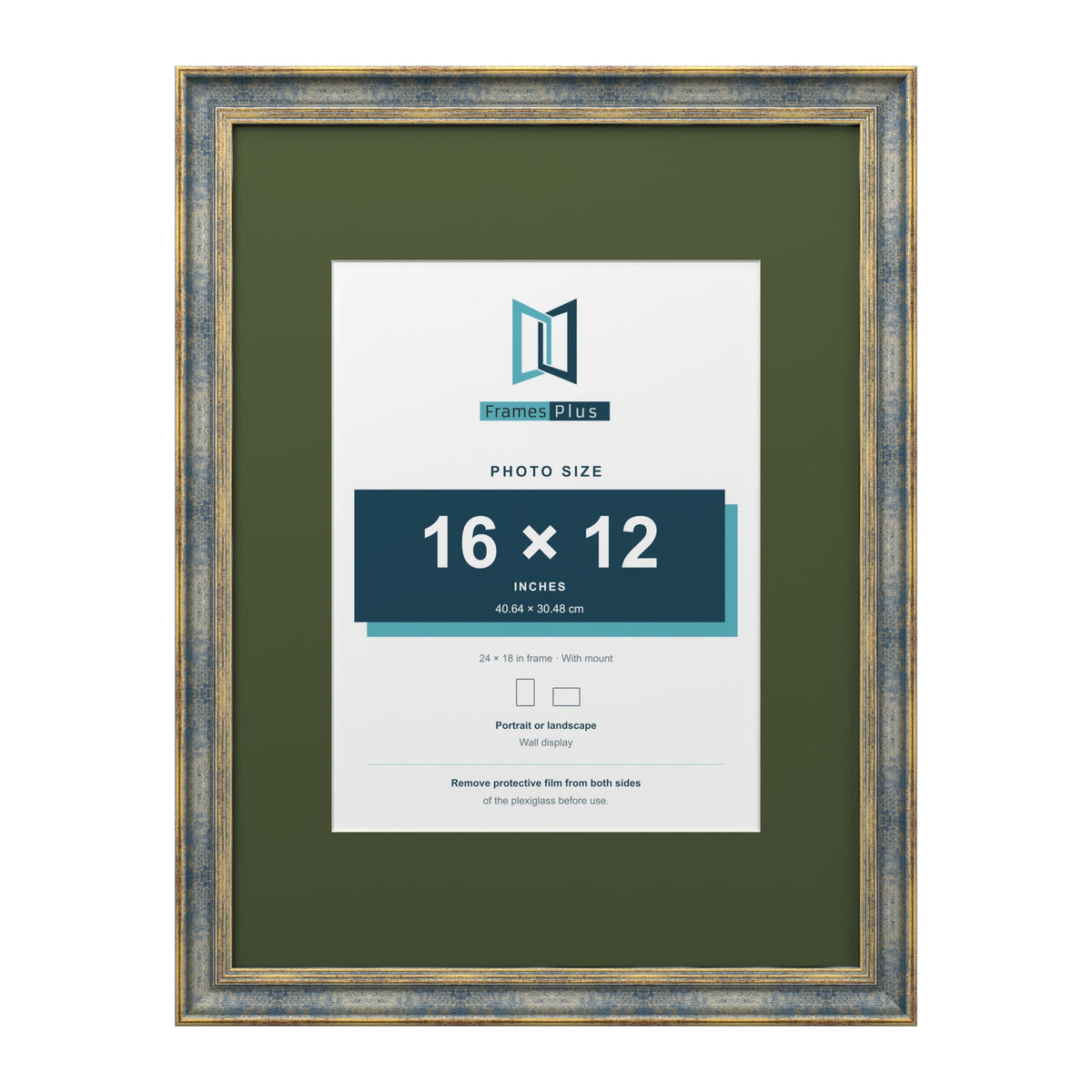 Cassis Blue 24 x 18 inch picture frame with a green mount for a 16 x 12 inch photo