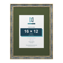 Cassis Blue 24 x 18 inch picture frame with a green mount for a 16 x 12 inch photo