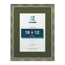 Cassis Blue 24 x 18 inch picture frame with a green mount for an 18 x 12 inch photo
