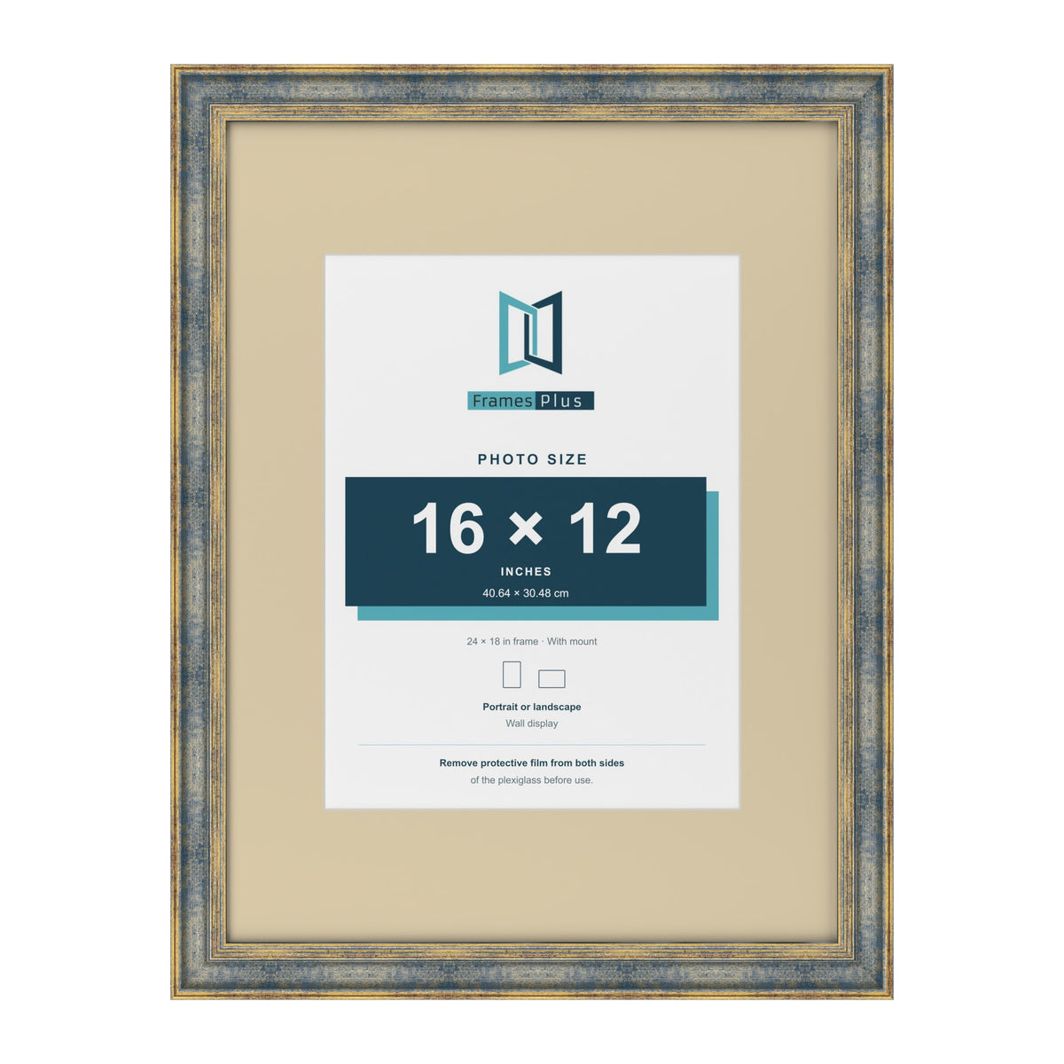Cassis Blue 24 x 18 inch picture frame with an ivory mount for a 16 x 12 inch photo