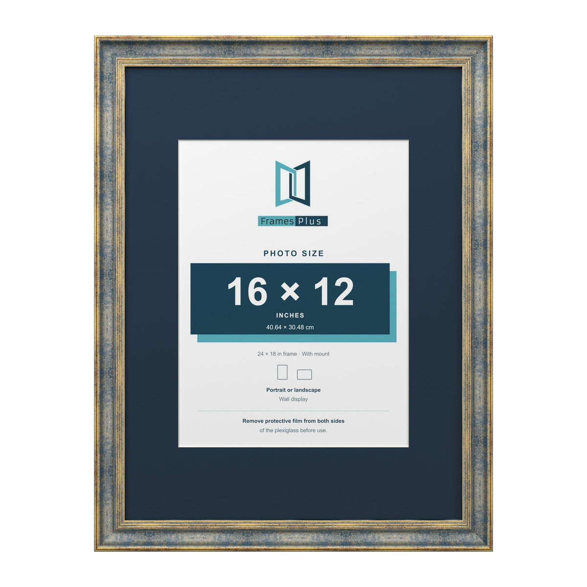Cassis Blue 24 x 18 inch picture frame with a pacific blue mount for a 16 x 12 inch photo