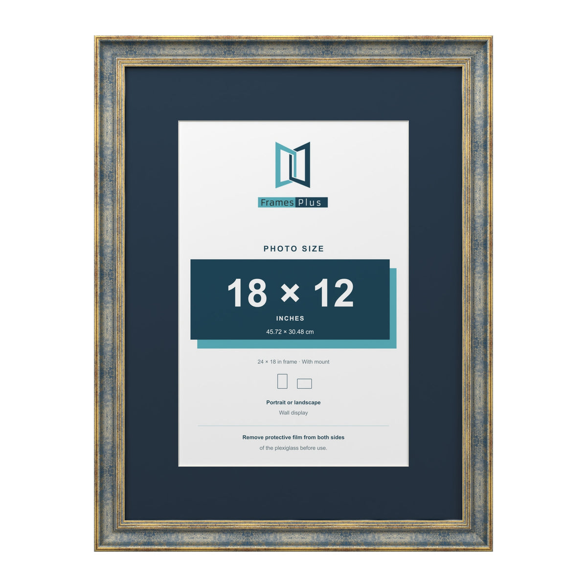 Cassis Blue 24 x 18 inch picture frame with a pacific blue mount for an 18 x 12 inch photo