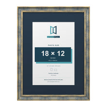 Cassis Blue 24 x 18 inch picture frame with a pacific blue mount for an 18 x 12 inch photo