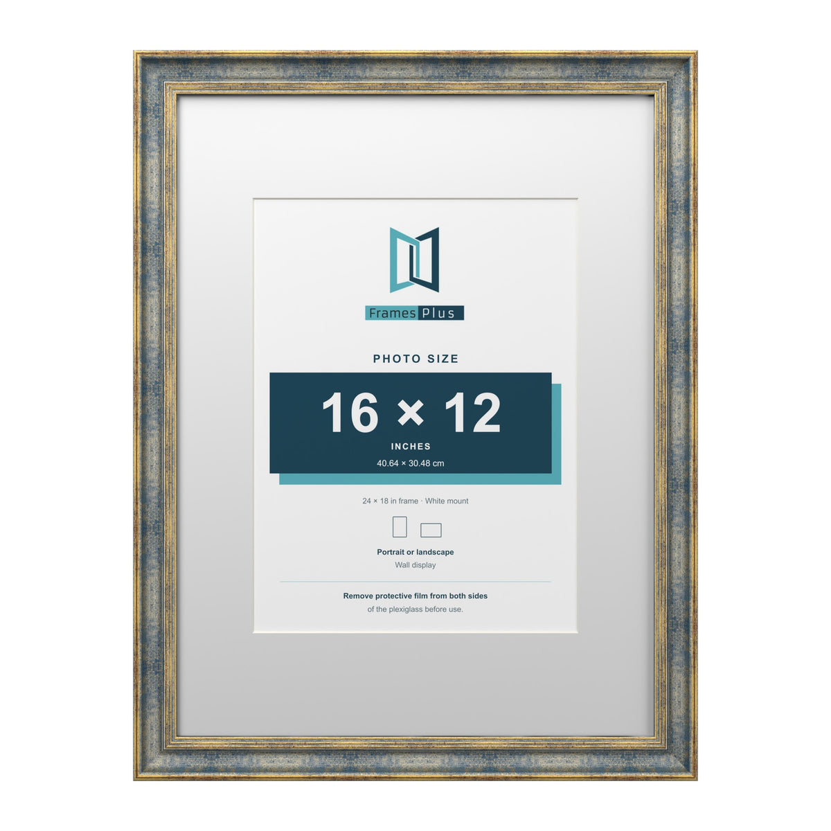 Cassis Blue 24 x 18 inch picture frame with a white mount for a 16 x 12 inch photo