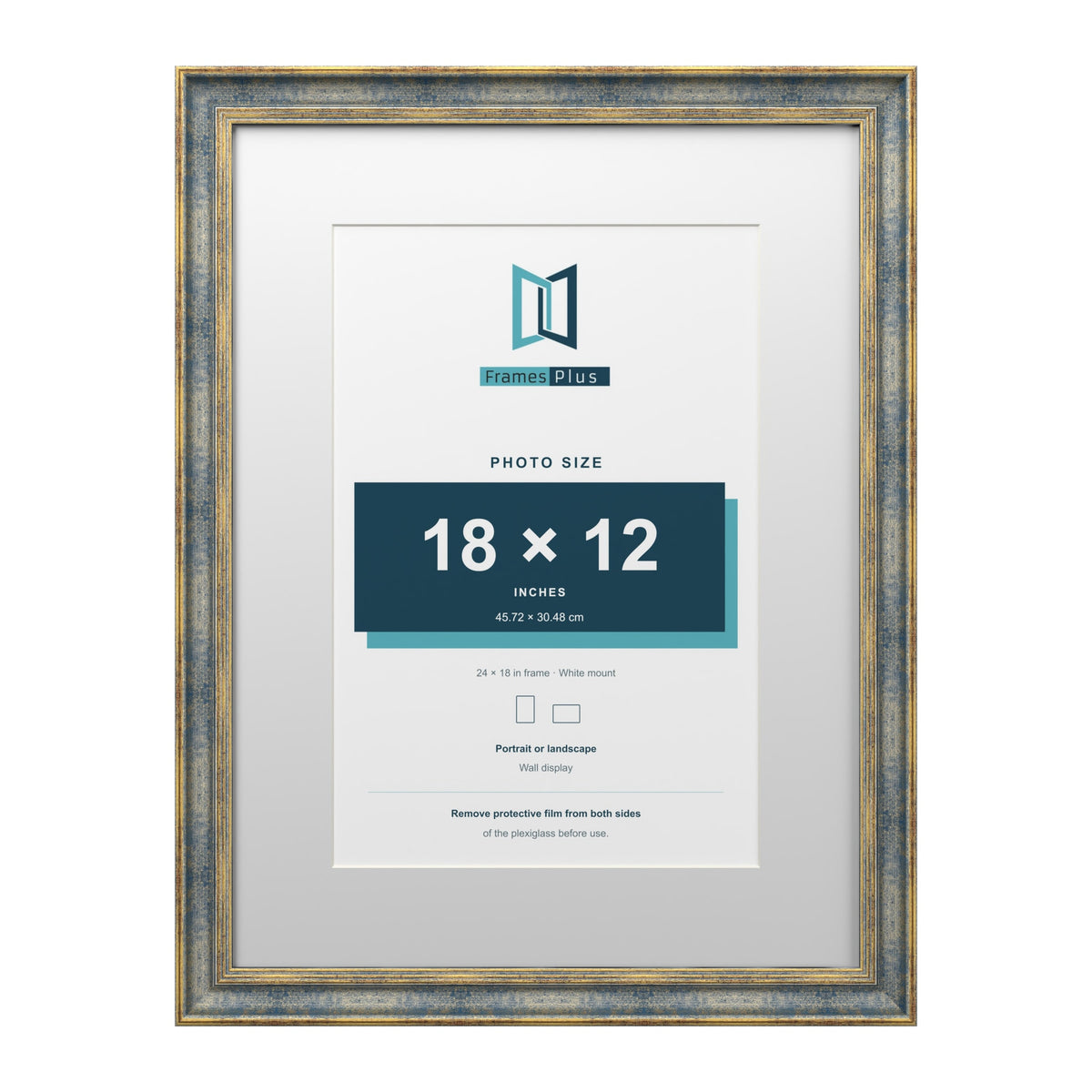 Cassis Blue 24 x 18 inch picture frame with a white mount for an 18 x 12 inch photo