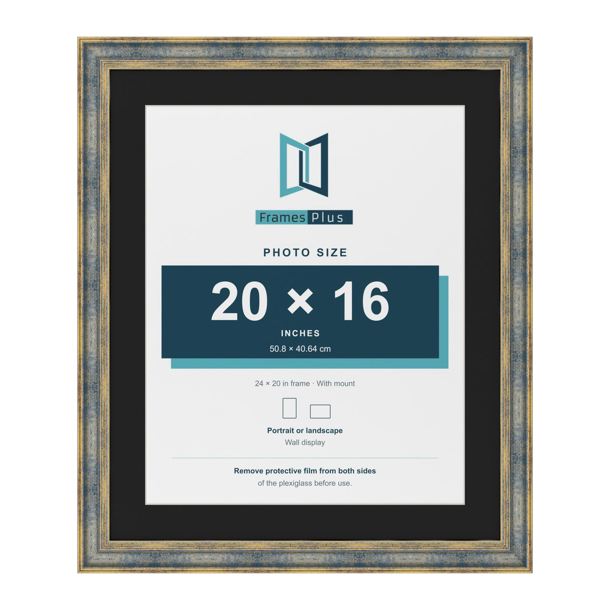 Cassis Blue 24 x 20 inch picture frame with a black mount for a 20 x 16 inch photo