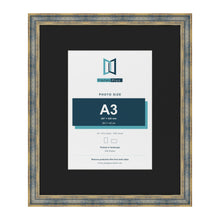 Cassis Blue 24 x 20 inch picture frame with a black mount for an A3 photo