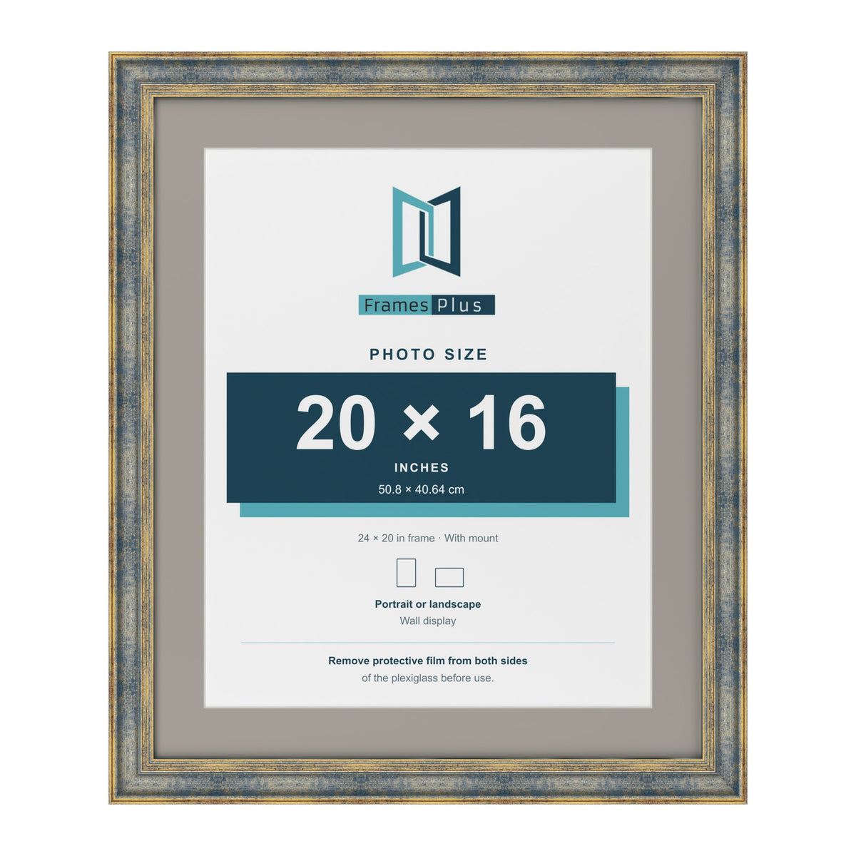 Cassis Blue 24 x 20 inch picture frame with a dawn grey mount for a 20 x 16 inch photo
