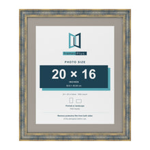 Cassis Blue 24 x 20 inch picture frame with a dawn grey mount for a 20 x 16 inch photo