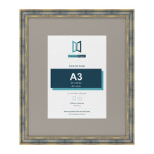 Cassis Blue 24 x 20 inch picture frame with a dawn grey mount for an A3 photo
