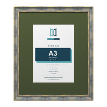 Cassis Blue 24 x 20 inch picture frame with a green mount for an A3 photo