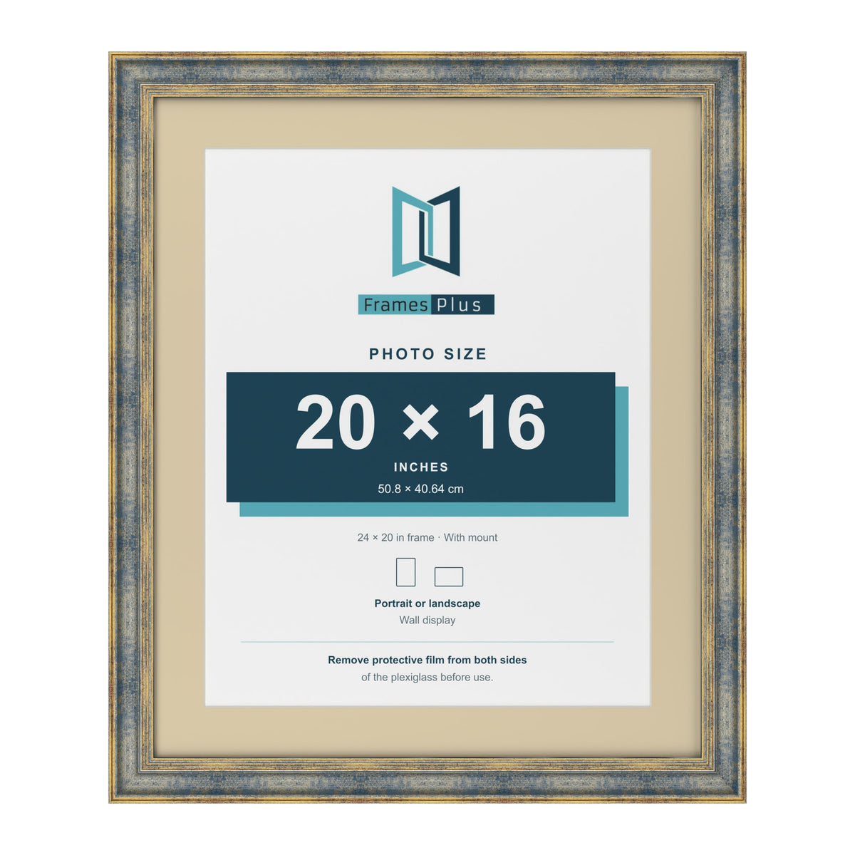 Cassis Blue 24 x 20 inch picture frame with an ivory mount for a 20 x 16 inch photo