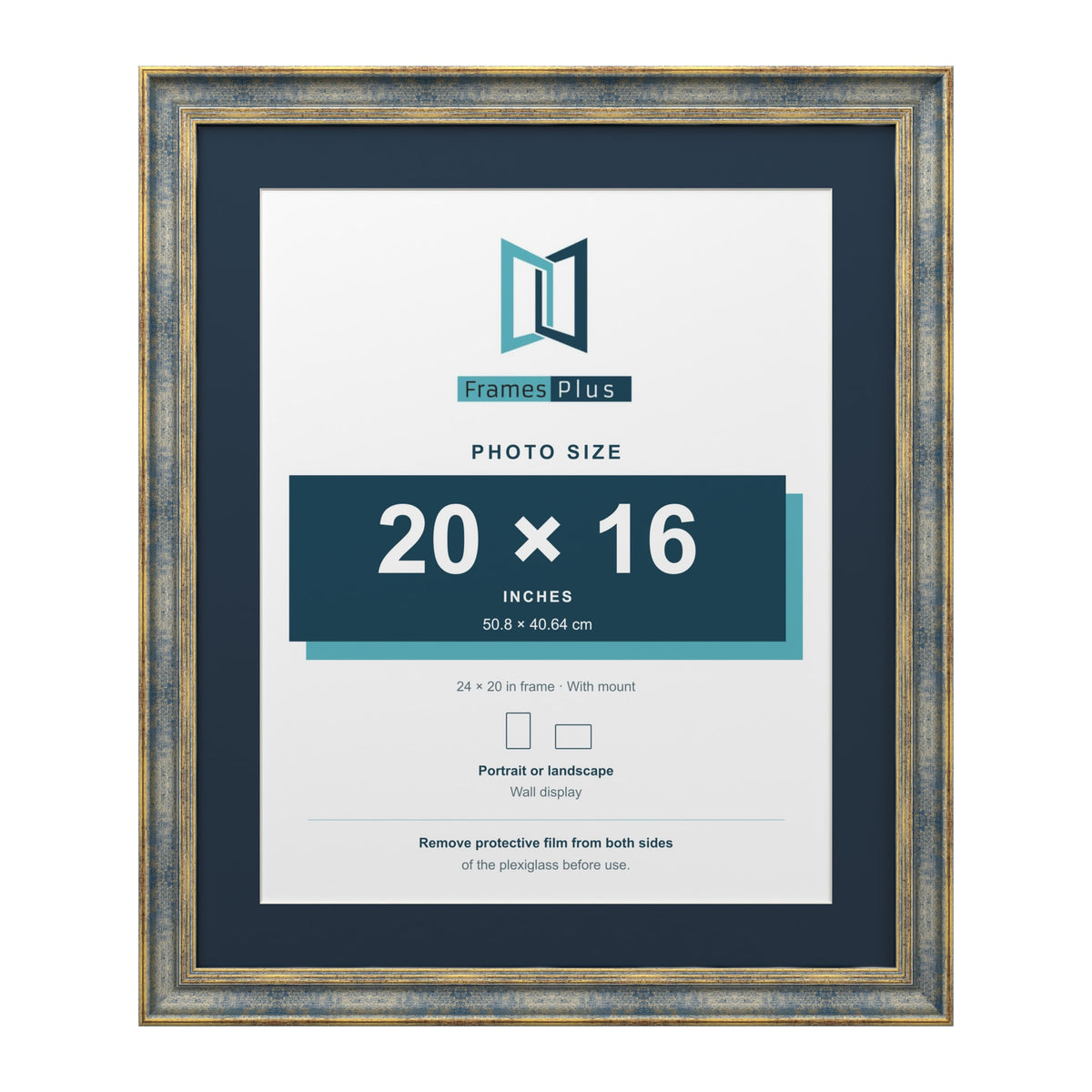 Cassis Blue 24 x 20 inch picture frame with a pacific blue mount for a 20 x 16 inch photo