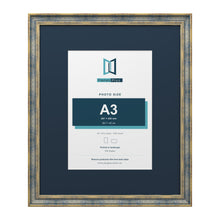 Cassis Blue 24 x 20 inch picture frame with a pacific blue mount for an A3 photo