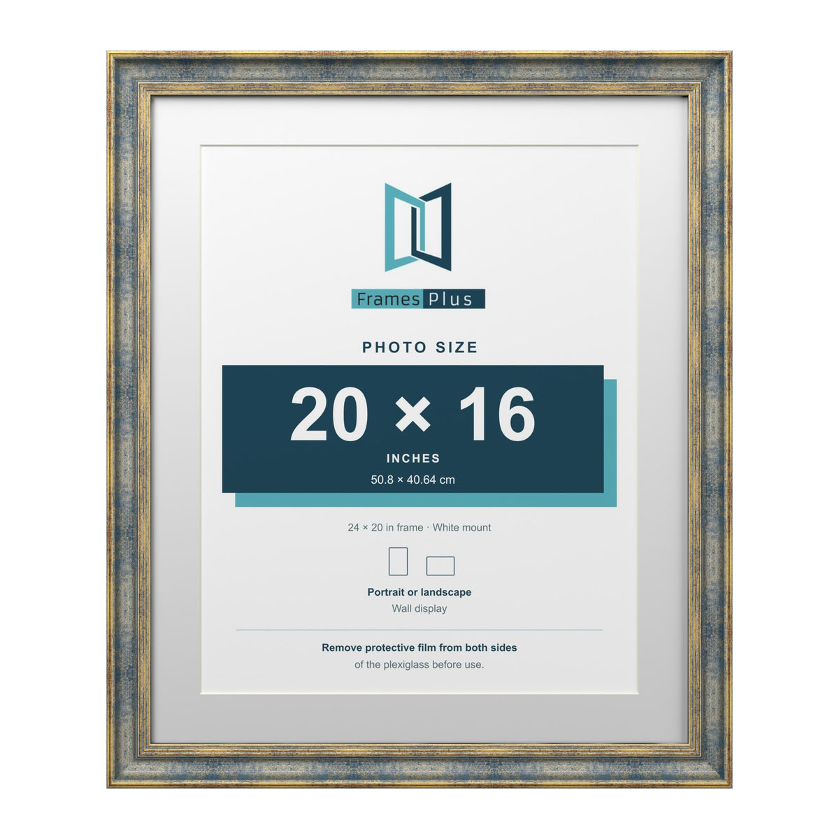 Cassis Blue 24 x 20 inch picture frame with a white mount for a 20 x 16 inch photo