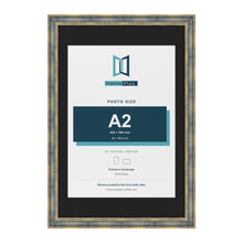 Cassis Blue 30 x 20 inch picture frame with a black mount for an A2 photo