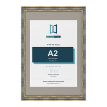 Cassis Blue 30 x 20 inch picture frame with a dawn grey mount for an A2 photo