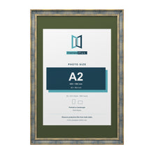 Cassis Blue 30 x 20 inch picture frame with a green mount for an A2 photo