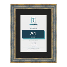Cassis Blue 40 x 30 cm picture frame with a black mount for an A4 photo