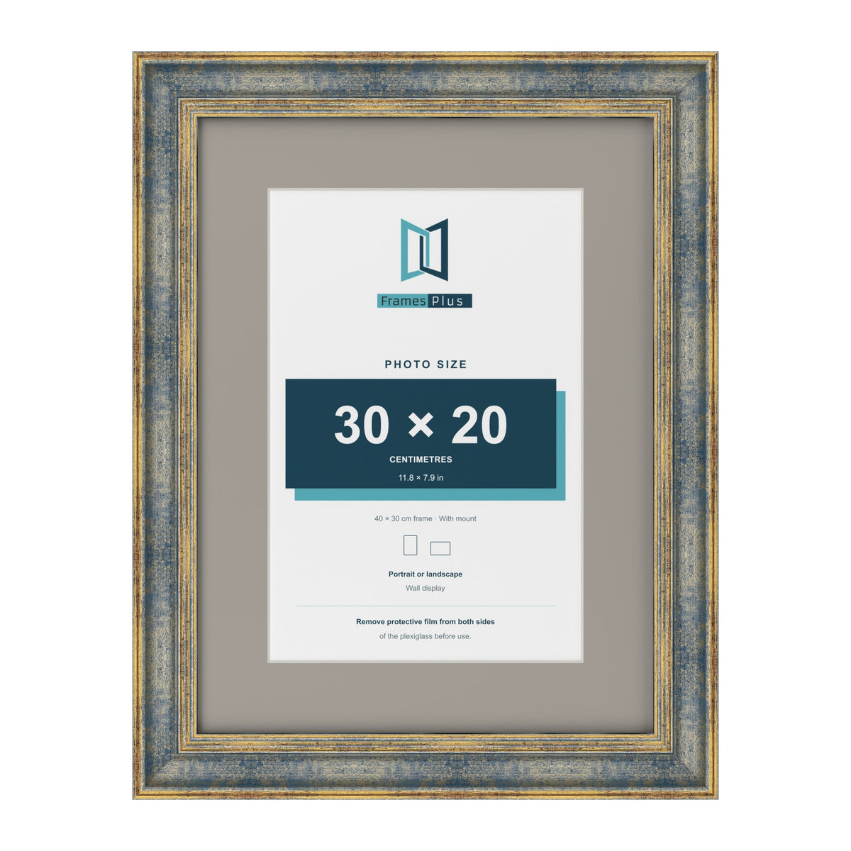 Cassis Blue 40 x 30 cm picture frame with a dawn grey mount for a 30 x 20 cm photo